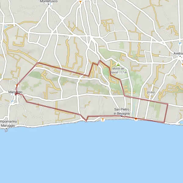 Map miniature of "Monte dei Diavoli Gravel Ride" cycling inspiration in Puglia, Italy. Generated by Tarmacs.app cycling route planner