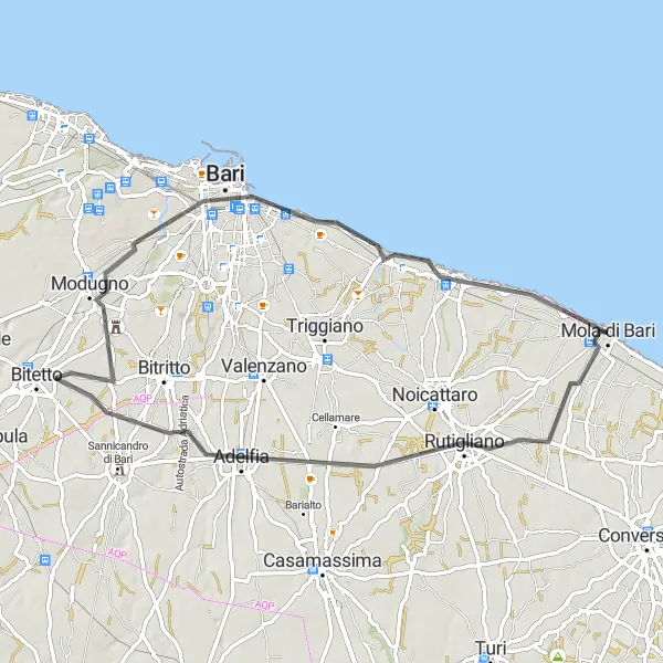 Map miniature of "Adelfia Loop" cycling inspiration in Puglia, Italy. Generated by Tarmacs.app cycling route planner