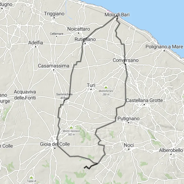 Map miniature of "Conversano - Rutigliano Extended Route" cycling inspiration in Puglia, Italy. Generated by Tarmacs.app cycling route planner