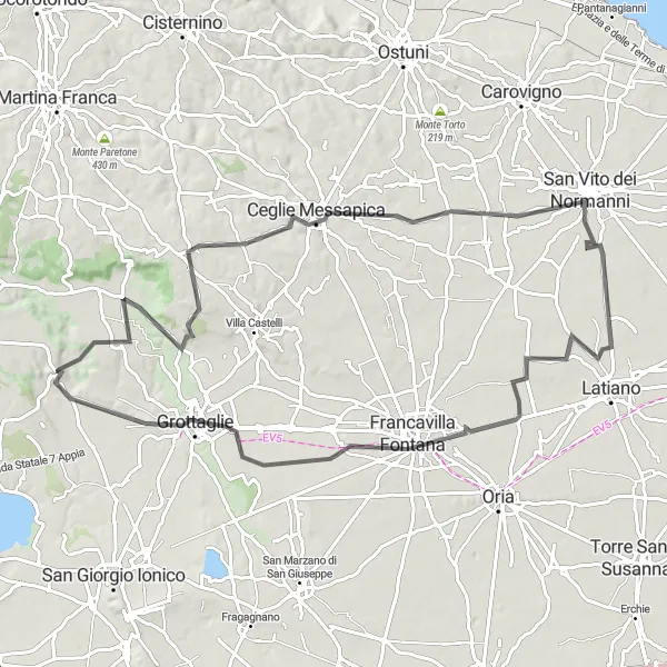 Map miniature of "The Pugliese Food and Wine Route" cycling inspiration in Puglia, Italy. Generated by Tarmacs.app cycling route planner