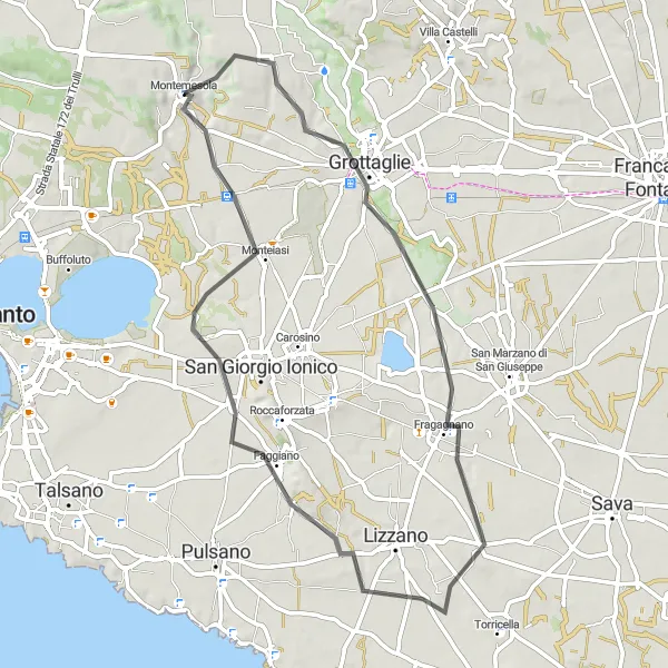 Map miniature of "Grottaglie Loop" cycling inspiration in Puglia, Italy. Generated by Tarmacs.app cycling route planner