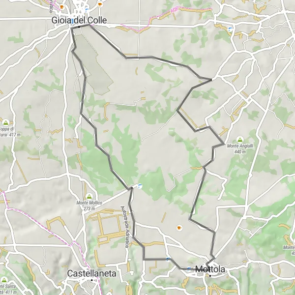 Miniatura della mappa di ispirazione al ciclismo "Road a Gioia del Colle" nella regione di Puglia, Italy. Generata da Tarmacs.app, pianificatore di rotte ciclistiche