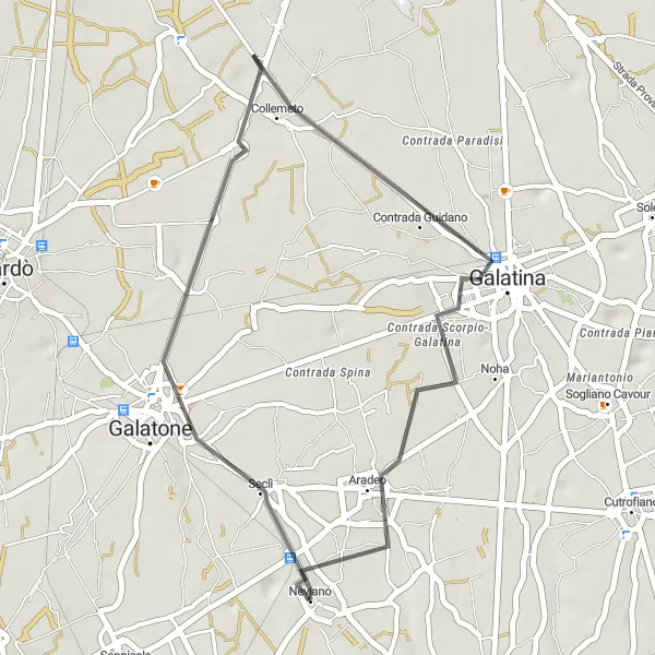 Map miniature of "Galatone Circuit" cycling inspiration in Puglia, Italy. Generated by Tarmacs.app cycling route planner