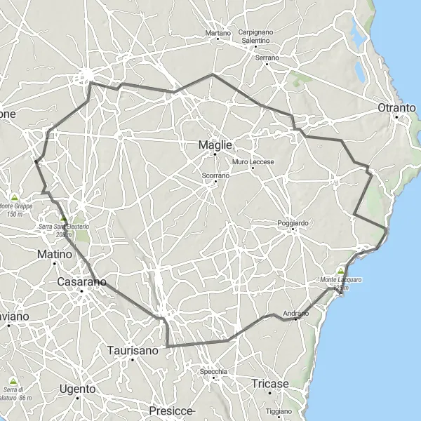 Map miniature of "Exploring the Heart of Salento" cycling inspiration in Puglia, Italy. Generated by Tarmacs.app cycling route planner