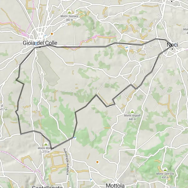 Map miniature of "The Noci Loop" cycling inspiration in Puglia, Italy. Generated by Tarmacs.app cycling route planner