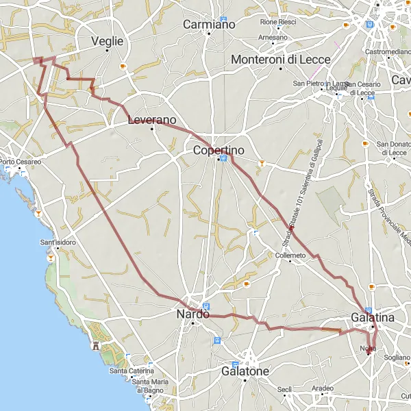 Miniatura della mappa di ispirazione al ciclismo "Esplorazione tra natura e storia" nella regione di Puglia, Italy. Generata da Tarmacs.app, pianificatore di rotte ciclistiche