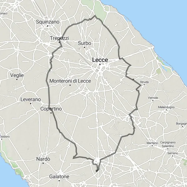 Miniatura della mappa di ispirazione al ciclismo "Avventura ciclistica tra Santa Barbara e Noha" nella regione di Puglia, Italy. Generata da Tarmacs.app, pianificatore di rotte ciclistiche