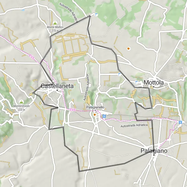Miniatura della mappa di ispirazione al ciclismo "Giro panoramico da Palagiano a Castellaneta" nella regione di Puglia, Italy. Generata da Tarmacs.app, pianificatore di rotte ciclistiche