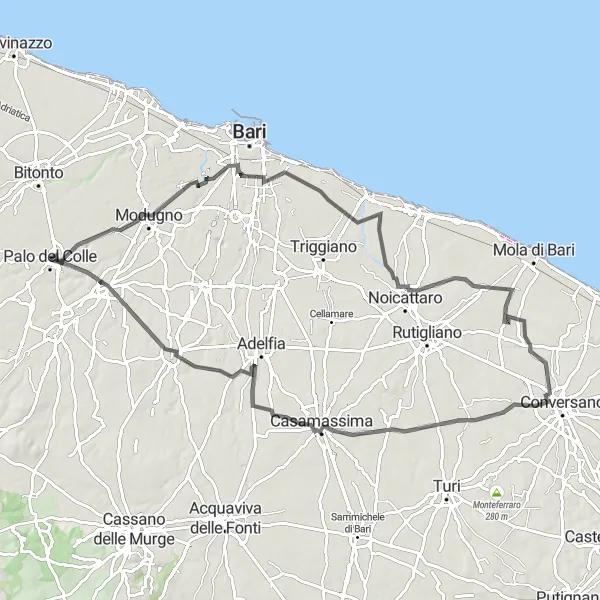 Map miniature of "Palo del Colle Loop" cycling inspiration in Puglia, Italy. Generated by Tarmacs.app cycling route planner