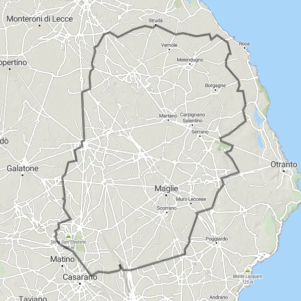 Miniatura della mappa di ispirazione al ciclismo "Avventura ciclistica nel Salento" nella regione di Puglia, Italy. Generata da Tarmacs.app, pianificatore di rotte ciclistiche