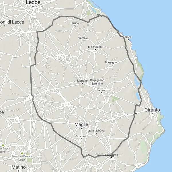 Miniatura della mappa di ispirazione al ciclismo "Ciclovia verso San Foca" nella regione di Puglia, Italy. Generata da Tarmacs.app, pianificatore di rotte ciclistiche