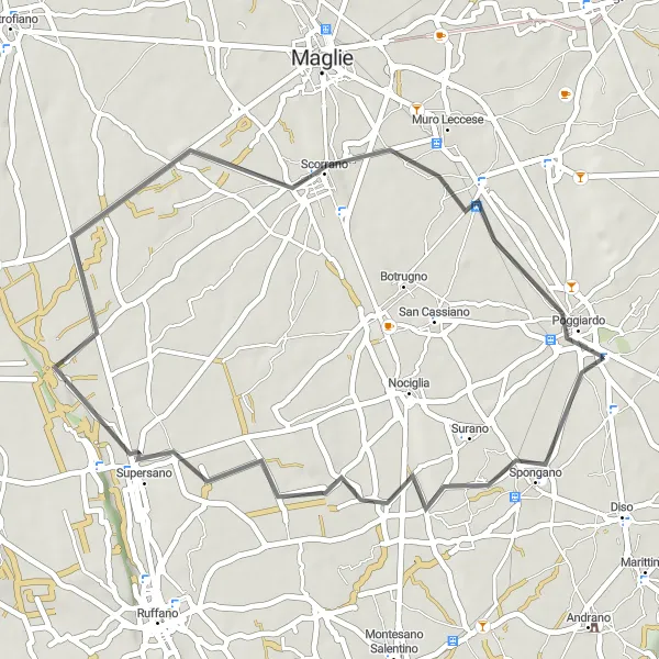 Miniatura della mappa di ispirazione al ciclismo "Poggiardo - Poggiardo" nella regione di Puglia, Italy. Generata da Tarmacs.app, pianificatore di rotte ciclistiche