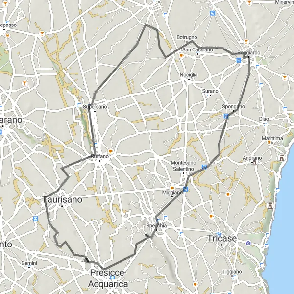 Miniatura della mappa di ispirazione al ciclismo "Rotta Panoramica del Salento" nella regione di Puglia, Italy. Generata da Tarmacs.app, pianificatore di rotte ciclistiche