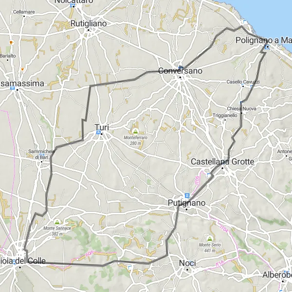 Miniatura della mappa di ispirazione al ciclismo "Giro in bicicletta da Polignano a Mare" nella regione di Puglia, Italy. Generata da Tarmacs.app, pianificatore di rotte ciclistiche