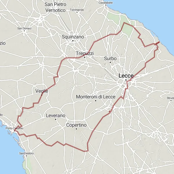 Miniatura della mappa di ispirazione al ciclismo "Giro in gravel tra Veglie e Santa Barbara" nella regione di Puglia, Italy. Generata da Tarmacs.app, pianificatore di rotte ciclistiche