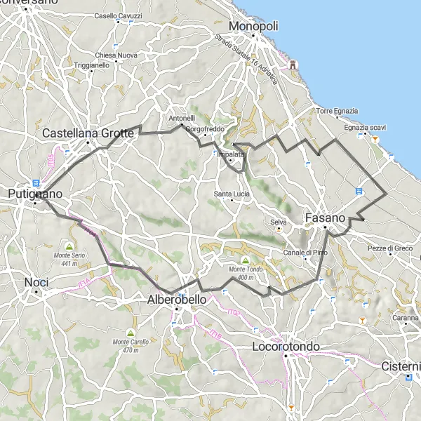 Map miniature of "Alberobello Circuit" cycling inspiration in Puglia, Italy. Generated by Tarmacs.app cycling route planner