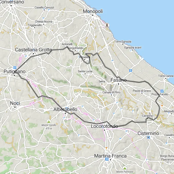 Map miniature of "Fasano and Alberobello Expedition" cycling inspiration in Puglia, Italy. Generated by Tarmacs.app cycling route planner