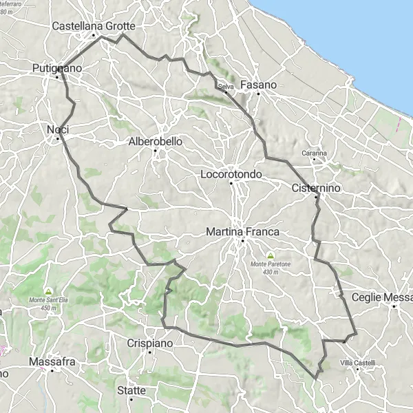Map miniature of "Breathtaking Coastal Loop" cycling inspiration in Puglia, Italy. Generated by Tarmacs.app cycling route planner