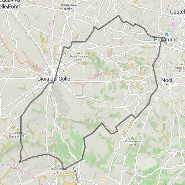 Map miniature of "San Basilio and Gioia del Colle Krattinger" cycling inspiration in Puglia, Italy. Generated by Tarmacs.app cycling route planner