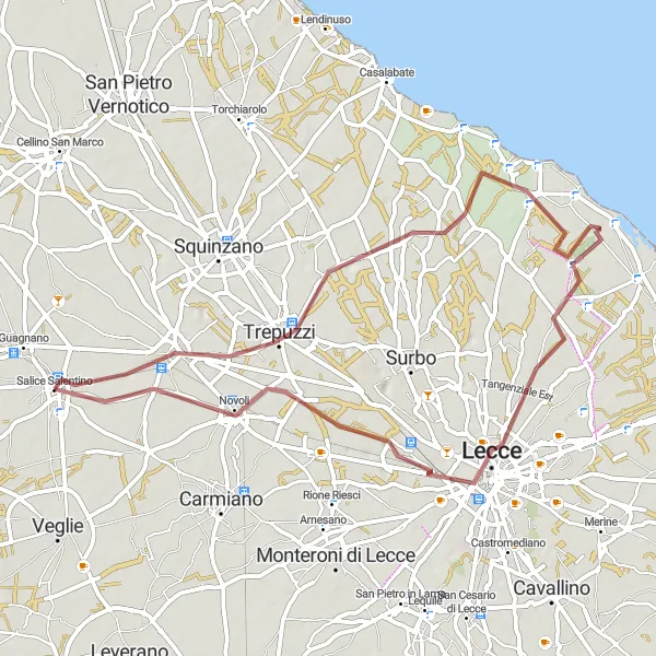 Map miniature of "Ancient Ruins and Rural Charm" cycling inspiration in Puglia, Italy. Generated by Tarmacs.app cycling route planner