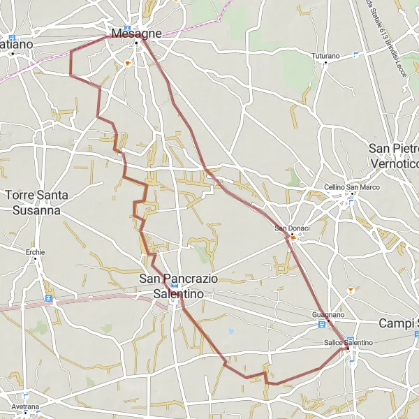 Map miniature of "Exploring Salentino's Medieval Past" cycling inspiration in Puglia, Italy. Generated by Tarmacs.app cycling route planner