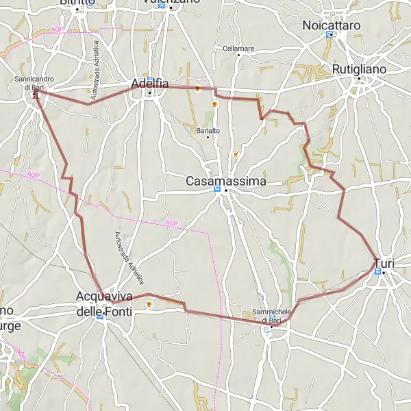 Miniatura della mappa di ispirazione al ciclismo "Sentiero delle Fonti" nella regione di Puglia, Italy. Generata da Tarmacs.app, pianificatore di rotte ciclistiche