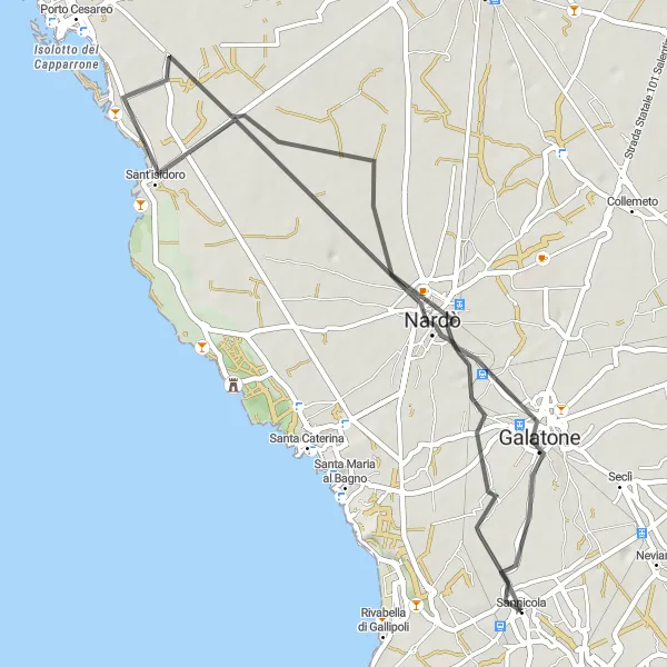 Miniatura della mappa di ispirazione al ciclismo "Alla scoperta delle bellezze della Puglia" nella regione di Puglia, Italy. Generata da Tarmacs.app, pianificatore di rotte ciclistiche