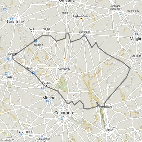 Map miniature of "La Via degli Ulivi" cycling inspiration in Puglia, Italy. Generated by Tarmacs.app cycling route planner