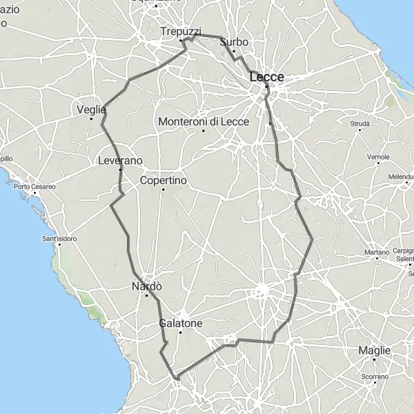 Map miniature of "Discover the Charms of Lecce" cycling inspiration in Puglia, Italy. Generated by Tarmacs.app cycling route planner