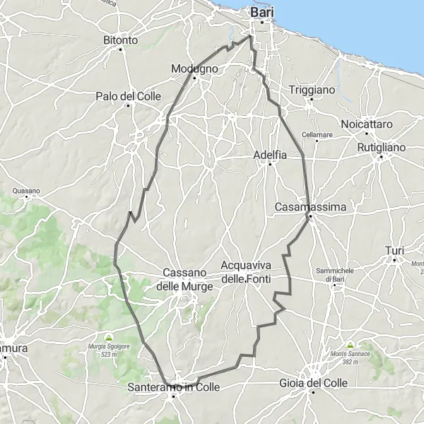 Miniatura della mappa di ispirazione al ciclismo "Avventura Ciclistica tra Santeramo in Colle e Palazzo Marchesale" nella regione di Puglia, Italy. Generata da Tarmacs.app, pianificatore di rotte ciclistiche