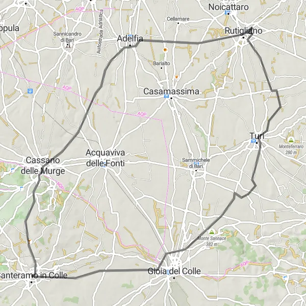 Map miniature of "Cassano delle Murge Loop" cycling inspiration in Puglia, Italy. Generated by Tarmacs.app cycling route planner