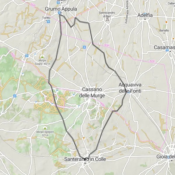 Map miniature of "Santeramo - Acquaviva delle Fonti Loop" cycling inspiration in Puglia, Italy. Generated by Tarmacs.app cycling route planner