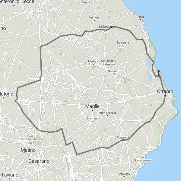 Miniatura della mappa di ispirazione al ciclismo "Ciclostrada dei Faraglioni" nella regione di Puglia, Italy. Generata da Tarmacs.app, pianificatore di rotte ciclistiche