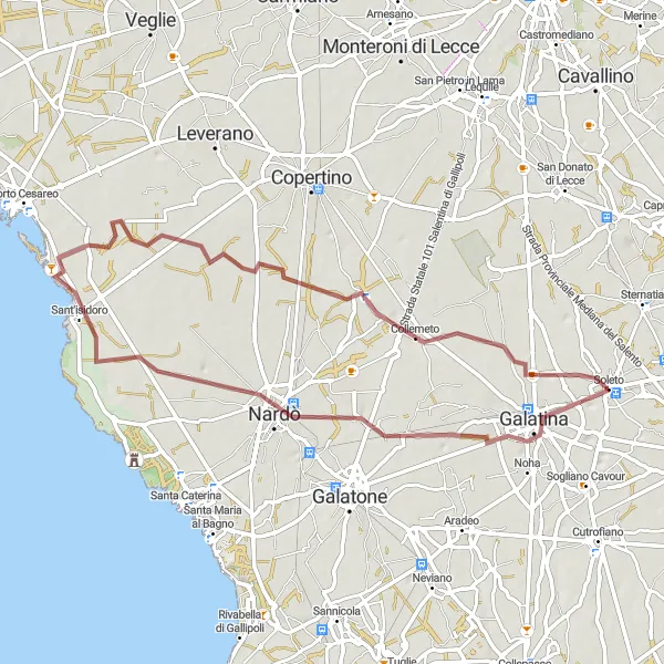 Miniatura della mappa di ispirazione al ciclismo "Esplorazione delle colline salentine" nella regione di Puglia, Italy. Generata da Tarmacs.app, pianificatore di rotte ciclistiche