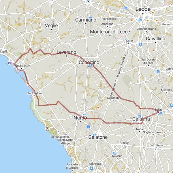 Miniatura della mappa di ispirazione al ciclismo "Giro in bicicletta per le campagne salentine" nella regione di Puglia, Italy. Generata da Tarmacs.app, pianificatore di rotte ciclistiche