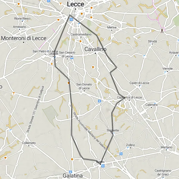 Miniatura della mappa di ispirazione al ciclismo "Itinerario culturale nel Salento" nella regione di Puglia, Italy. Generata da Tarmacs.app, pianificatore di rotte ciclistiche
