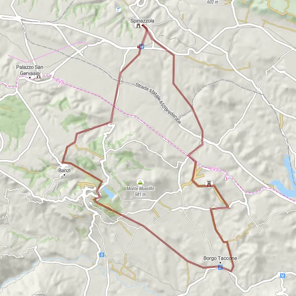 Map miniature of "Serene Gravel Ride to Monte Serico" cycling inspiration in Puglia, Italy. Generated by Tarmacs.app cycling route planner