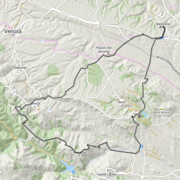 Map miniature of "Historic Castle Road Ride" cycling inspiration in Puglia, Italy. Generated by Tarmacs.app cycling route planner