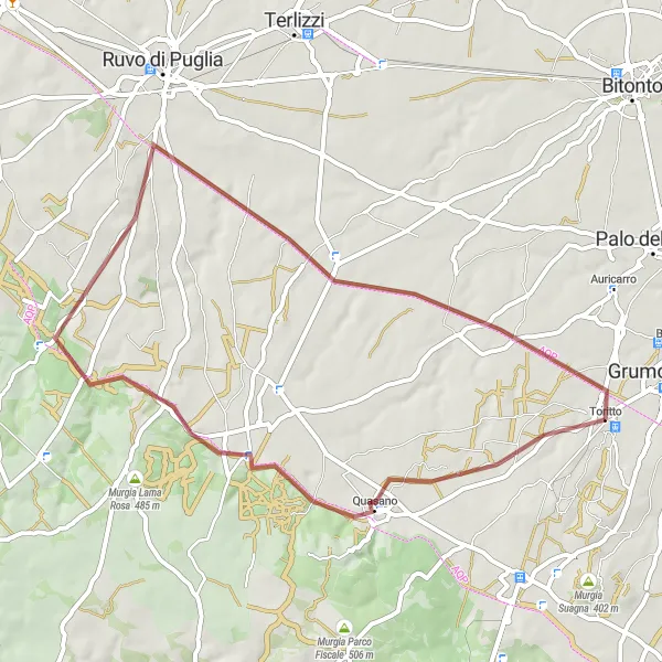 Miniatura della mappa di ispirazione al ciclismo "Giro tra Colline e Castelli" nella regione di Puglia, Italy. Generata da Tarmacs.app, pianificatore di rotte ciclistiche