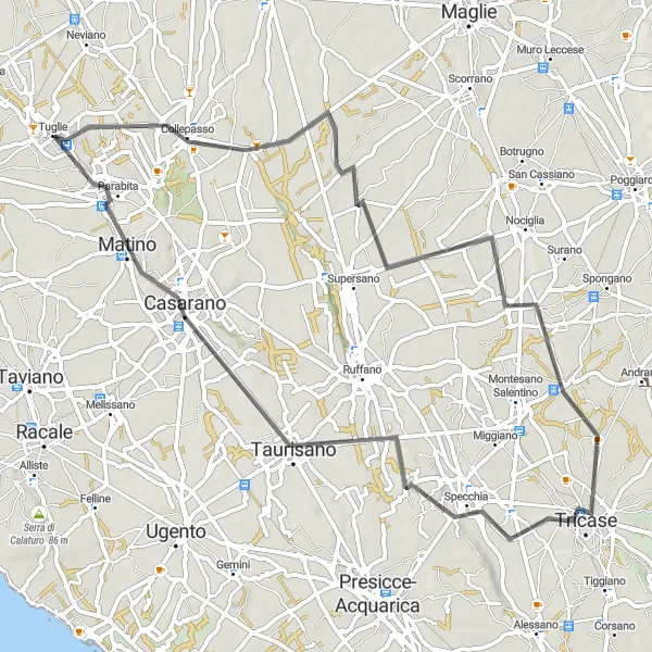 Map miniature of "The Coastal Charm" cycling inspiration in Puglia, Italy. Generated by Tarmacs.app cycling route planner