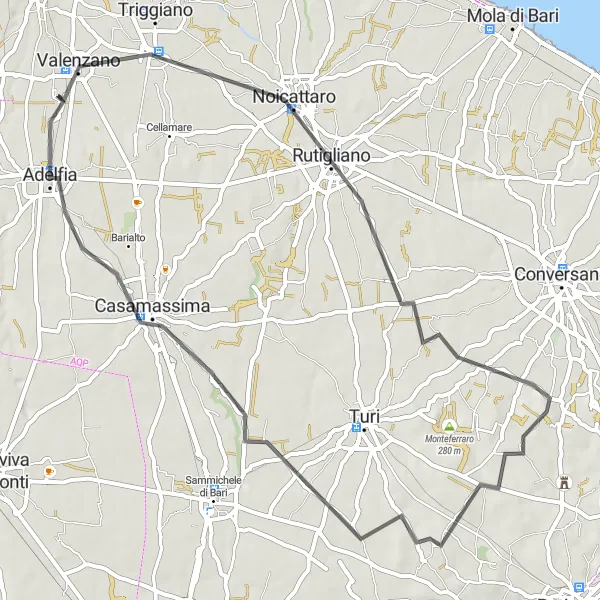 Map miniature of "Noicattaro Loop" cycling inspiration in Puglia, Italy. Generated by Tarmacs.app cycling route planner