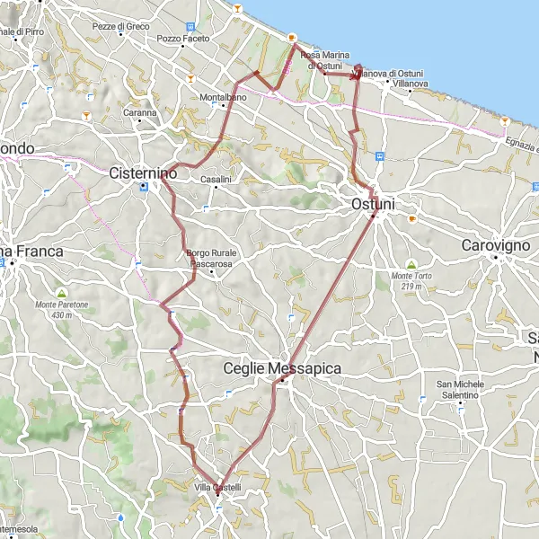 Miniatura della mappa di ispirazione al ciclismo "Giro in Gravel intorno a Villa Castelli" nella regione di Puglia, Italy. Generata da Tarmacs.app, pianificatore di rotte ciclistiche