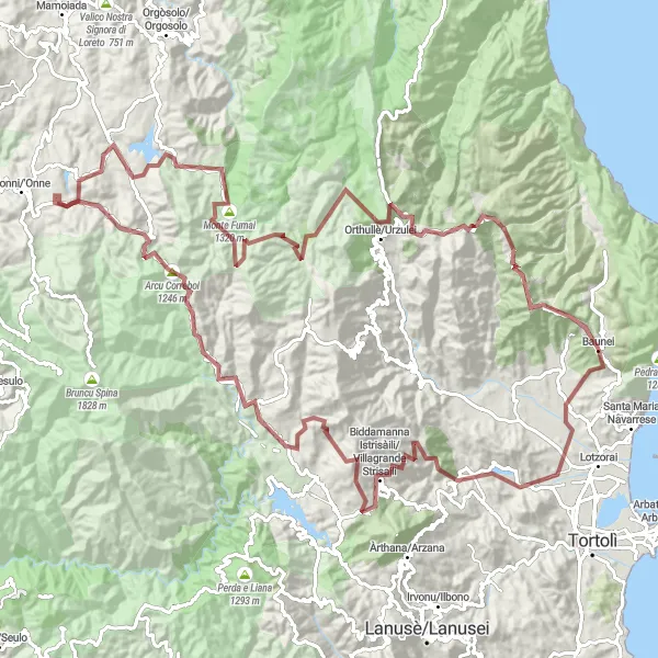 Map miniature of "Exploring the Heart of Sardegna" cycling inspiration in Sardegna, Italy. Generated by Tarmacs.app cycling route planner