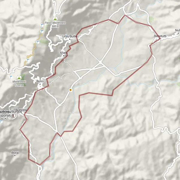 Miniatura della mappa di ispirazione al ciclismo "Gravel Route da Benetutti a Bottidda" nella regione di Sardegna, Italy. Generata da Tarmacs.app, pianificatore di rotte ciclistiche