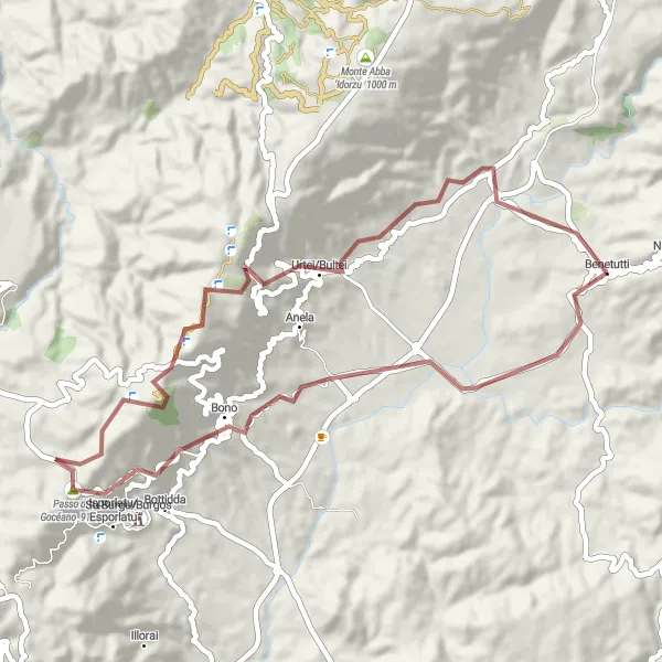 Miniatura della mappa di ispirazione al ciclismo "Gravel Route da Benetutti a Monte Rasu" nella regione di Sardegna, Italy. Generata da Tarmacs.app, pianificatore di rotte ciclistiche