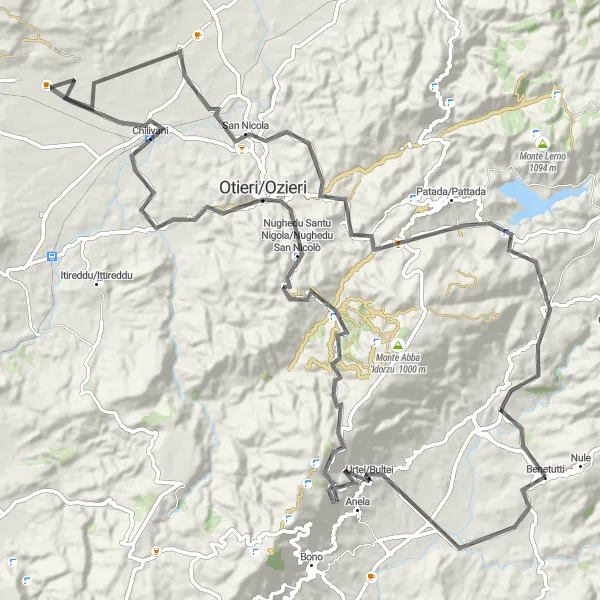 Miniatura della mappa di ispirazione al ciclismo "Road Route da Benetutti a Chilivani" nella regione di Sardegna, Italy. Generata da Tarmacs.app, pianificatore di rotte ciclistiche