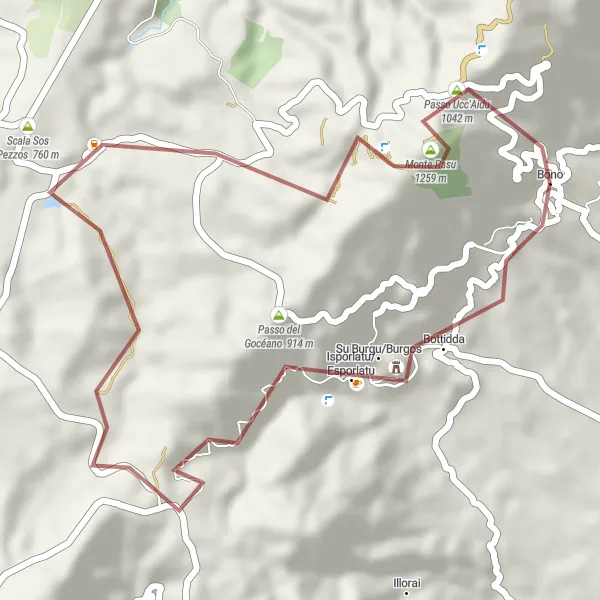 Miniatura della mappa di ispirazione al ciclismo "Gravel di Bottidda" nella regione di Sardegna, Italy. Generata da Tarmacs.app, pianificatore di rotte ciclistiche
