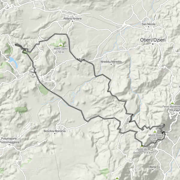 Miniatura della mappa di ispirazione al ciclismo "Strada panoramica di Monte Sant'Antonio" nella regione di Sardegna, Italy. Generata da Tarmacs.app, pianificatore di rotte ciclistiche
