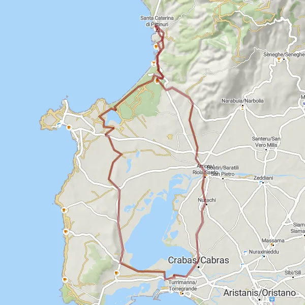 Map miniature of "The Gravel Escapade" cycling inspiration in Sardegna, Italy. Generated by Tarmacs.app cycling route planner