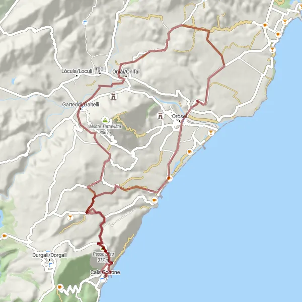 Miniatura della mappa di ispirazione al ciclismo "Scopri le Meraviglie di Cala Gonone in Gravel" nella regione di Sardegna, Italy. Generata da Tarmacs.app, pianificatore di rotte ciclistiche